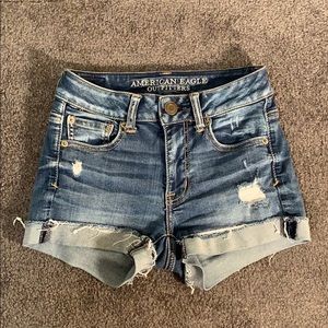 american eagle dark wash ripped shorts
